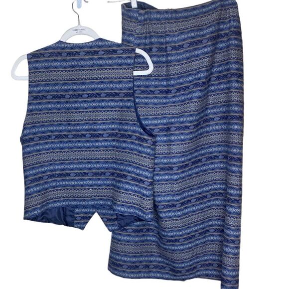 Pendleton Wm’s 2 Piece Blue Tan Skirt Set Sz 12 Wool Aztec Southwestern Cowgirl - Picture 7 of 10
